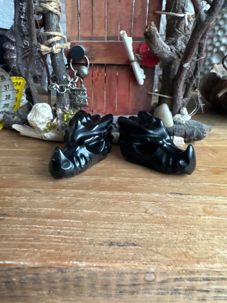 Kleine Draken Skull van Zwarte Obsidiaan - 4x3x3 cm, Ophalen of Verzenden, Mineraal