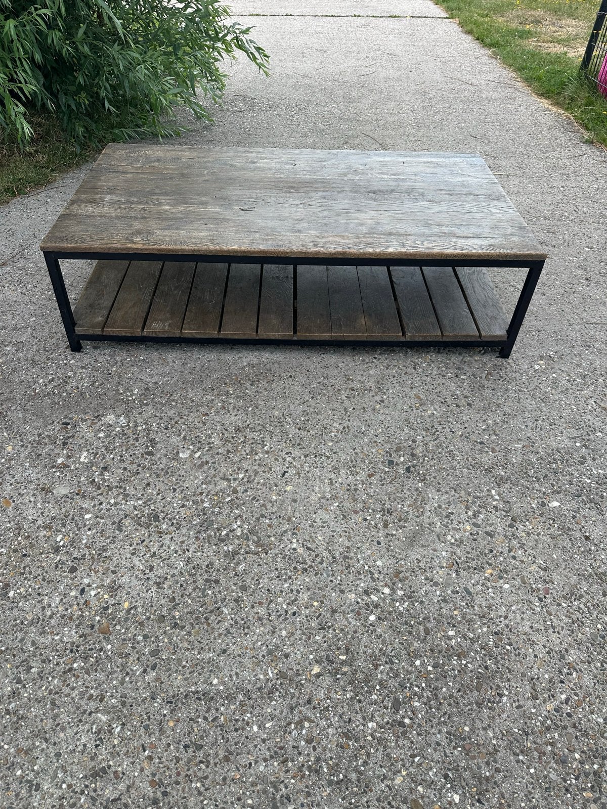 Industriële Salontafel Hout & Staal met Onderplank, Ophalen, Gebruikt, 50 tot 100 cm, 150 tot 200 cm