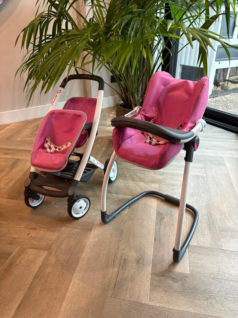 Smoby Tweeling poppen Maxicosi Quinny 3in1 kinderwagen set, Ophalen of Verzenden, Zo goed als nieuw, Babypop