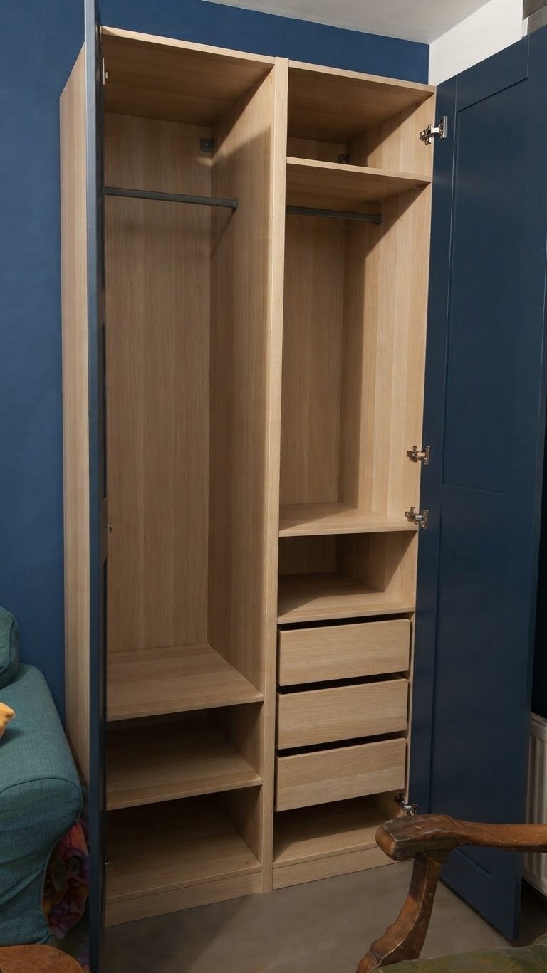 IKEA PAX kledingkast met blauwe deuren en interieur, Gebruikt, 200 cm of meer, Met lade(s), Overige houtsoorten