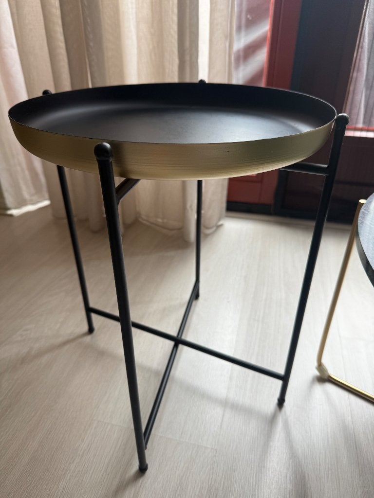 Bijzettafel zwart goud, Minder dan 55 cm, Gebruikt, Metaal of Aluminium, Rond