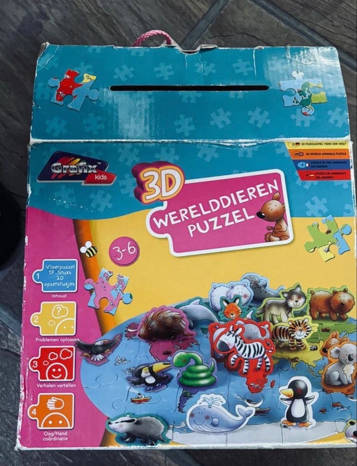 Grafix Kids 3D Werelddieren Puzzel - Wereldkaart & Dieren, Ophalen of Verzenden, 10 tot 50 stukjes, Gebruikt, 2 tot 4 jaar