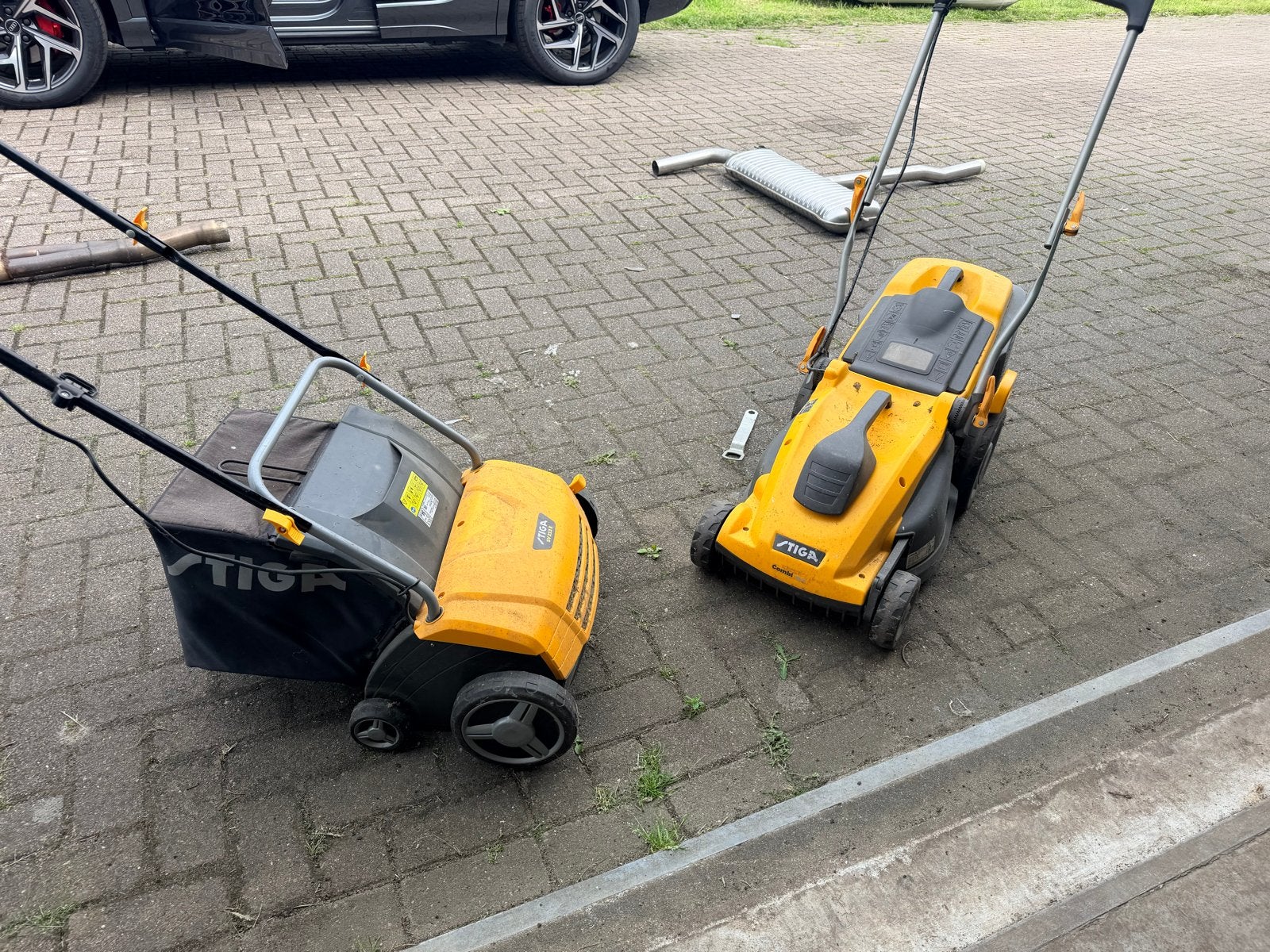 Stiga elektrische grasmaaier en verticuteermachine, Tuin en Terras, Cirkelmaaier, Gebruikt, Elektrische grasmaaier, Ophalen of Verzenden