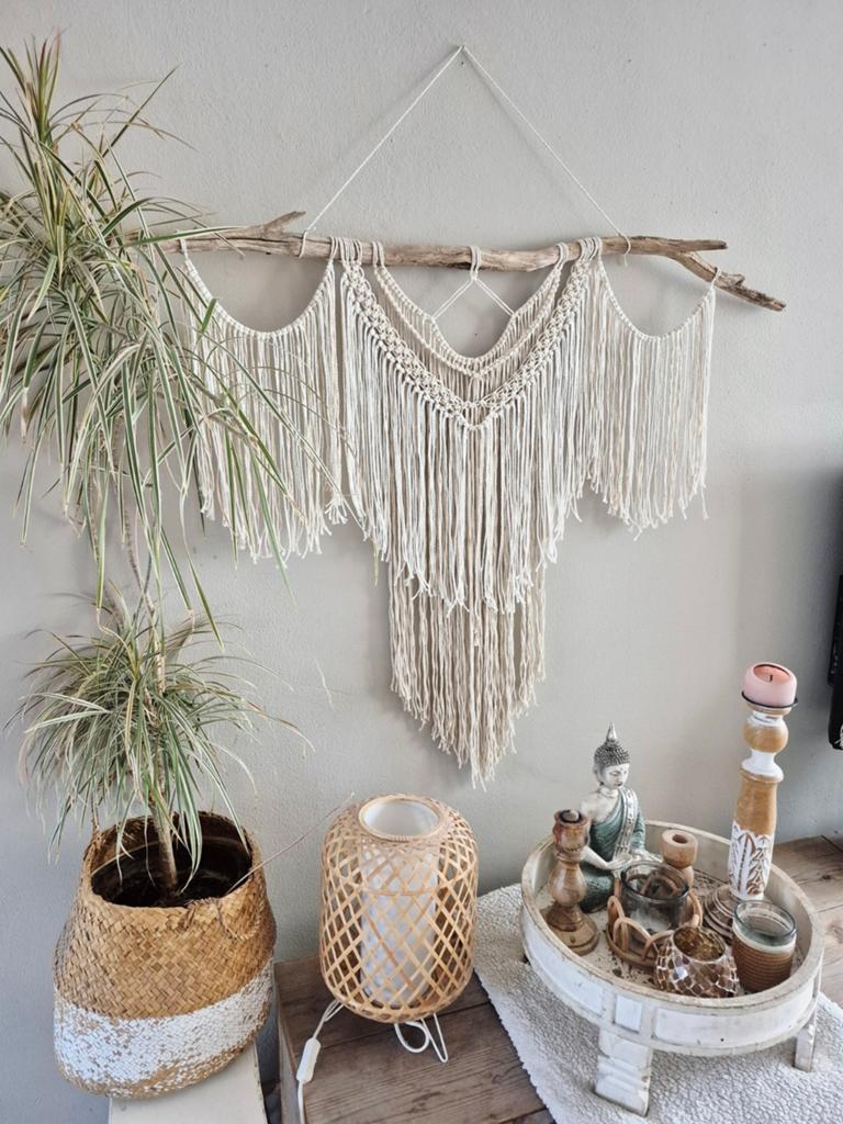 Grote macrame wandhanger, crème., Ophalen of Verzenden