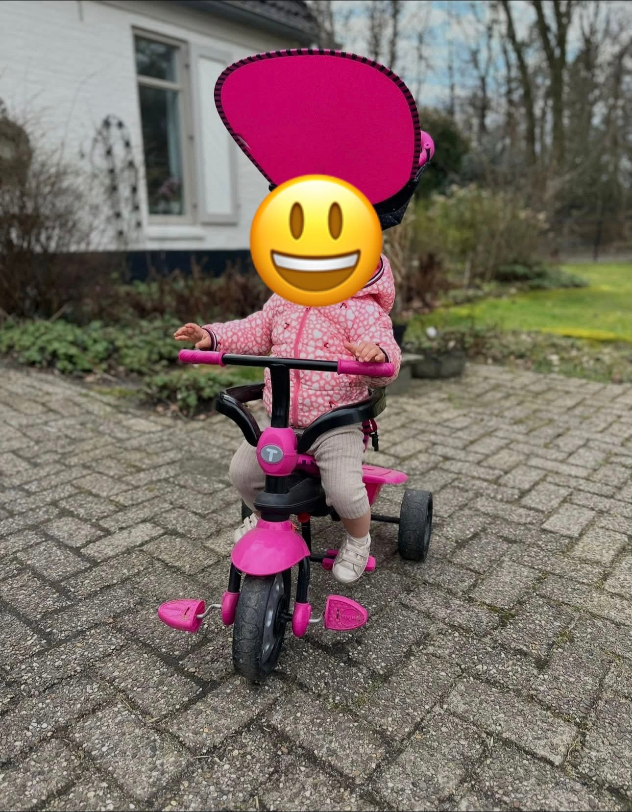 Driewieler met duwstan en zonnescherm, Ophalen, Gebruikt, Duwstang