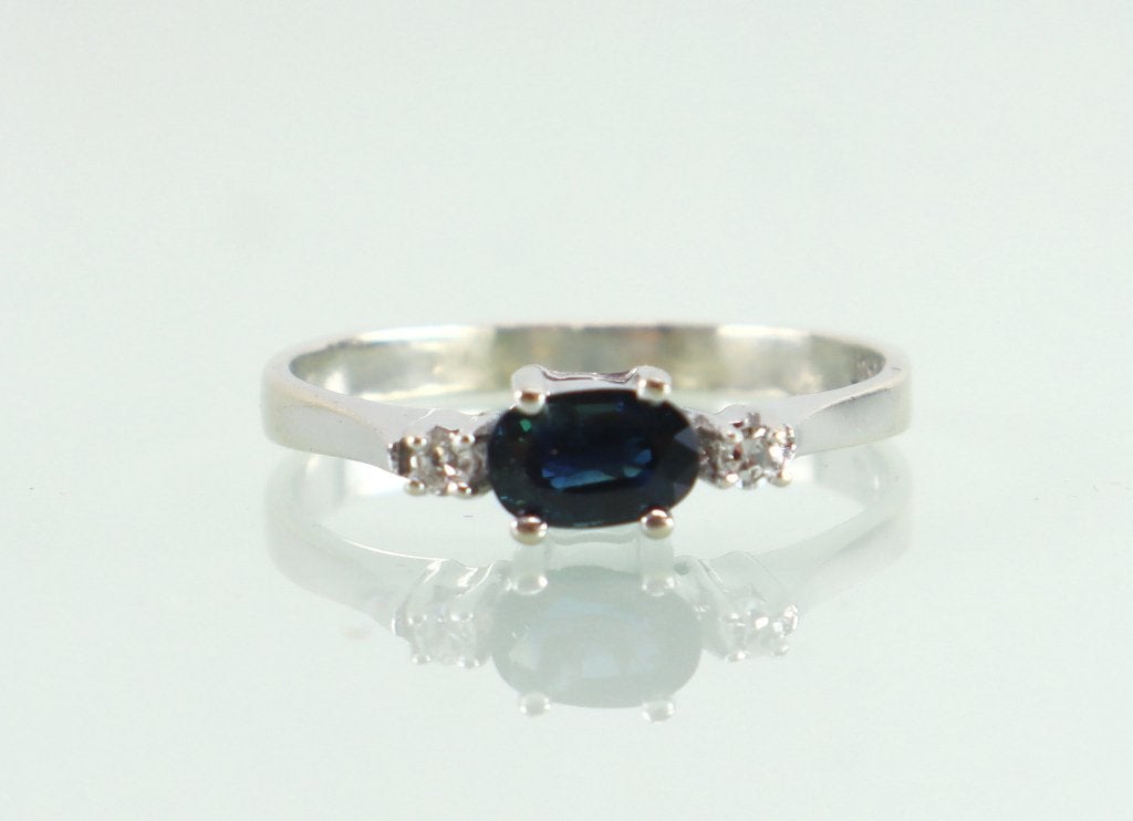Witgouden ring met groenblauwe saffier en diamant, Sieraden, Tassen en Uiterlijk, Ophalen of Verzenden, Goud, Ring, Met edelsteen
