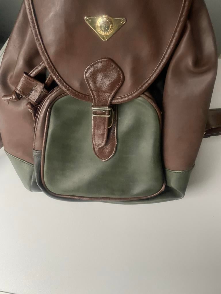 Vintage bruin/groene rugzak, Overige merken, Gebruikt, 25 tot 40 cm, Ophalen of Verzenden