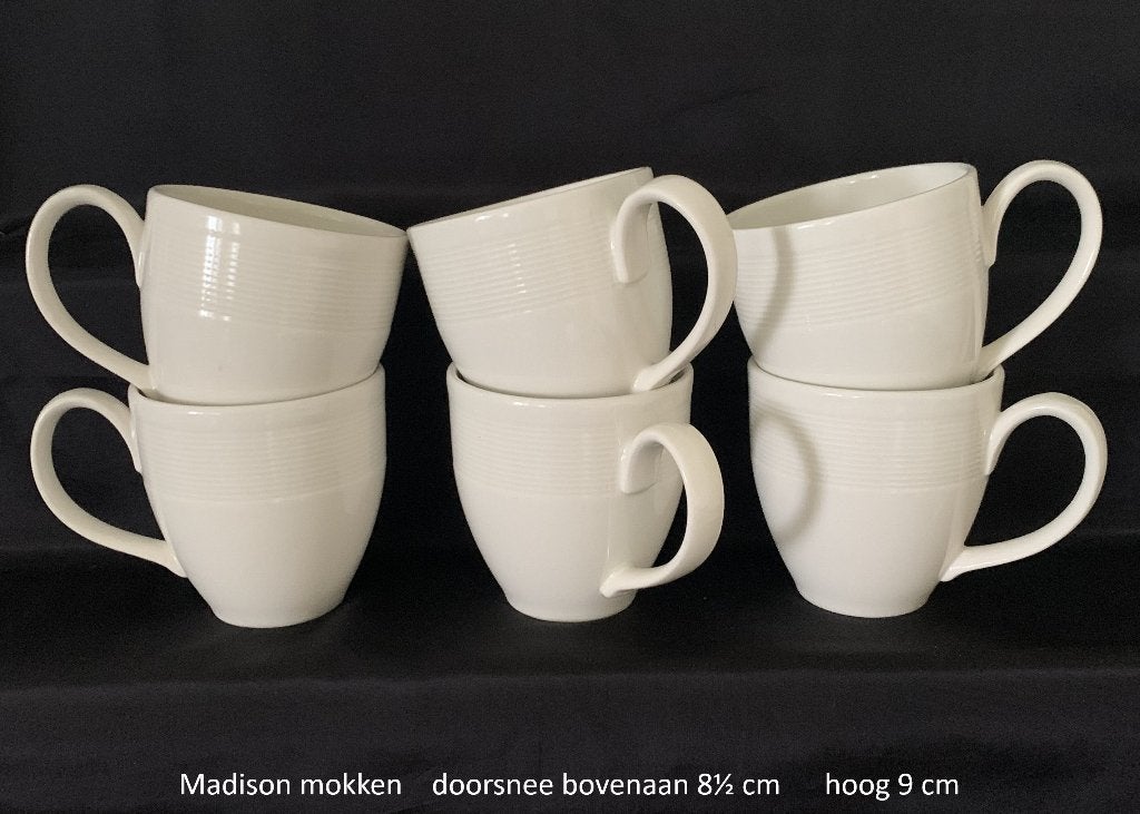 Madison borden mokken taart- gebakschoteltje roomwit servies, Huis en Inrichting, Ophalen of Verzenden, Zo goed als nieuw, Bord(en)