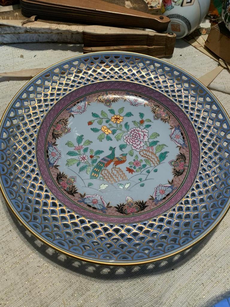 Herend wand bord met pauw en bloemenmotief, Ophalen of Verzenden