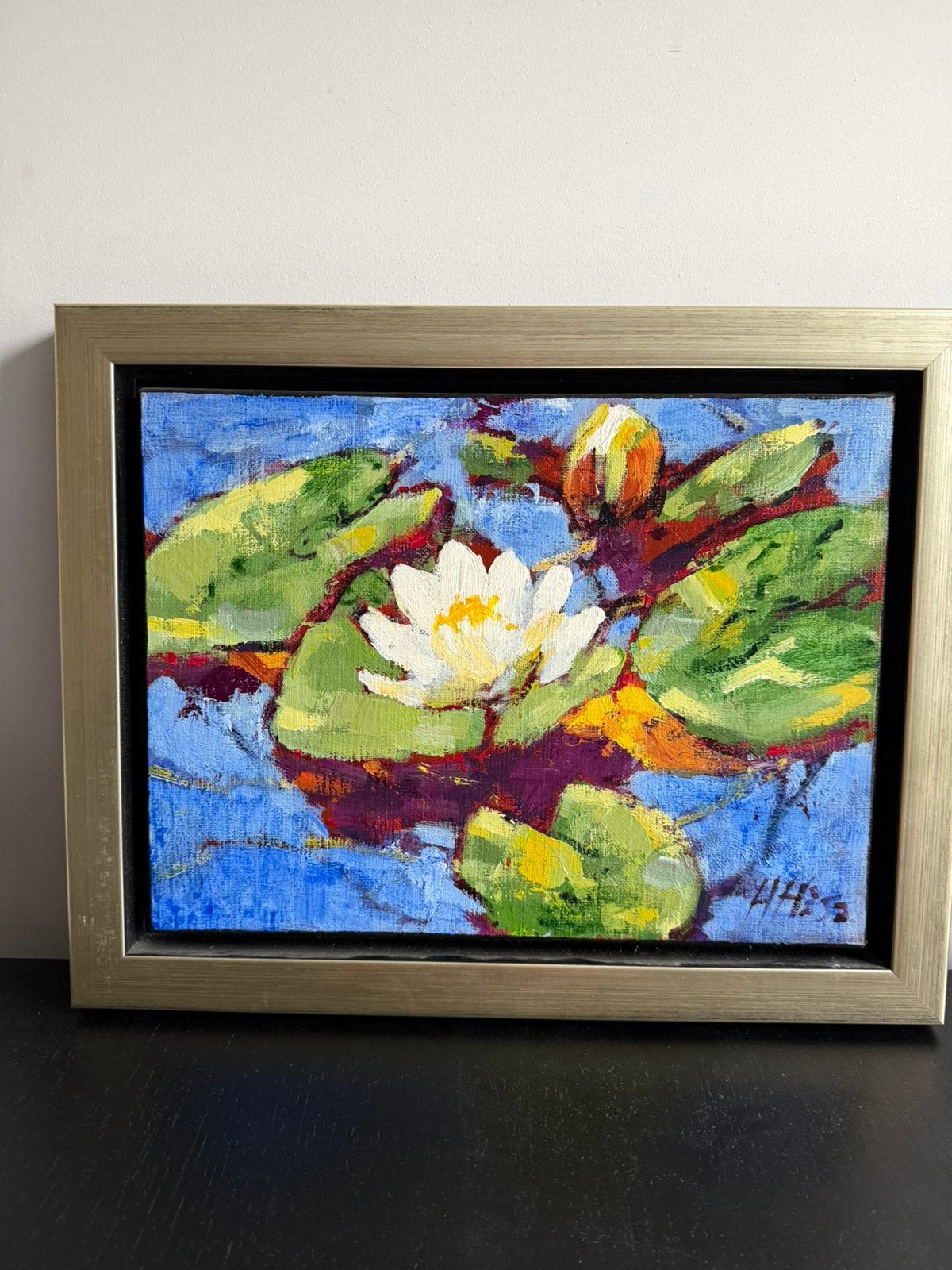 Waterlelies door Henri Hess, Antiek en Kunst, Ophalen, Handgeschilderd, Acrylverf