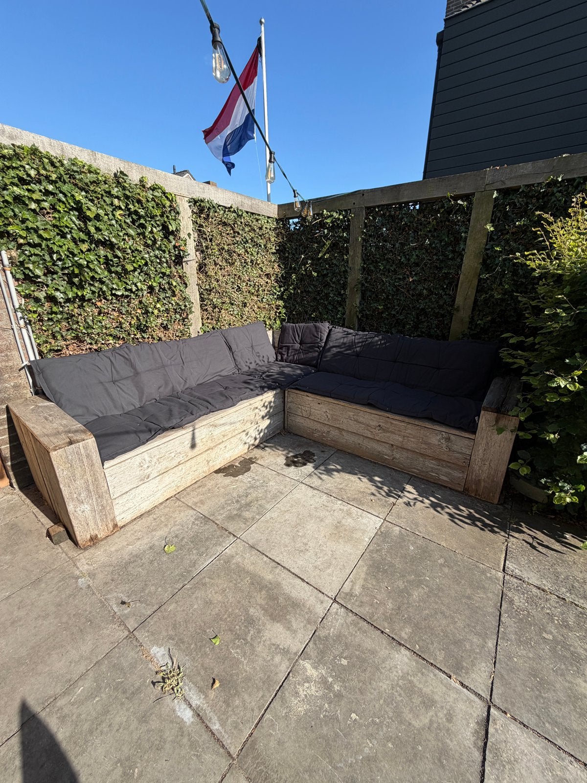 Houten thuin bank ongeveer 245 x 245, Ophalen of Verzenden, Zo goed als nieuw, Hout, Bank