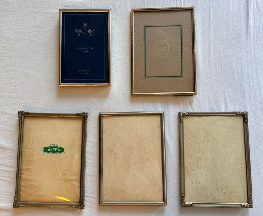 5 (Vintage) Fotolijsten, zilver en metaal., Audio, Tv en Foto, Fotografie | Fotolijsten, Ophalen, Gebruikt, Zilver, Metaal