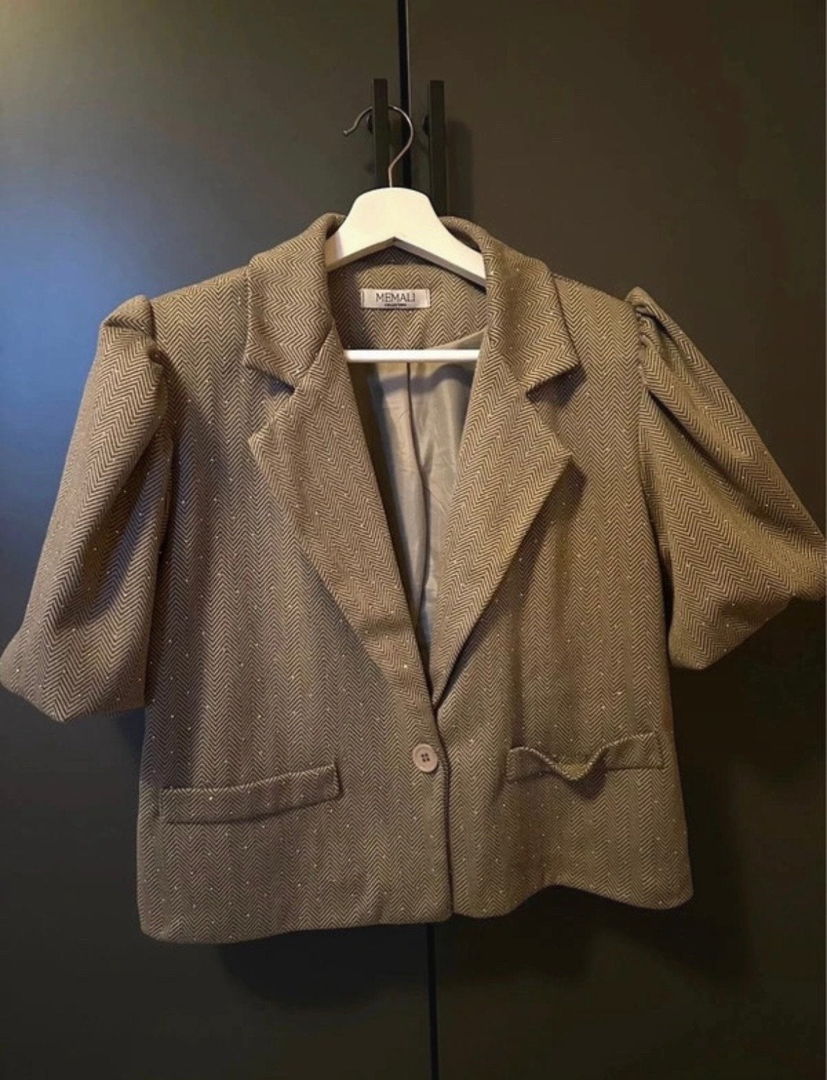 Memali taupe blazer met glitter, maat S/M, Kleding | Dames, Ophalen of Verzenden, Gedragen, Maat 36 (S), Overige kleuren