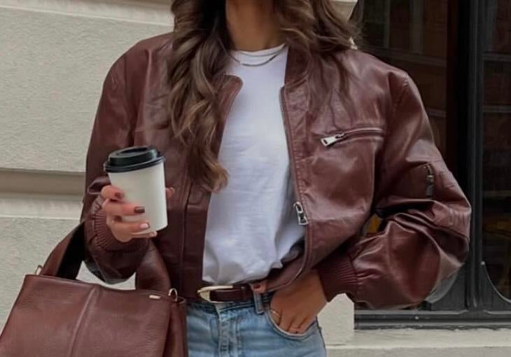 LUMINA vegan leather jack bruin mt S/M en M/L