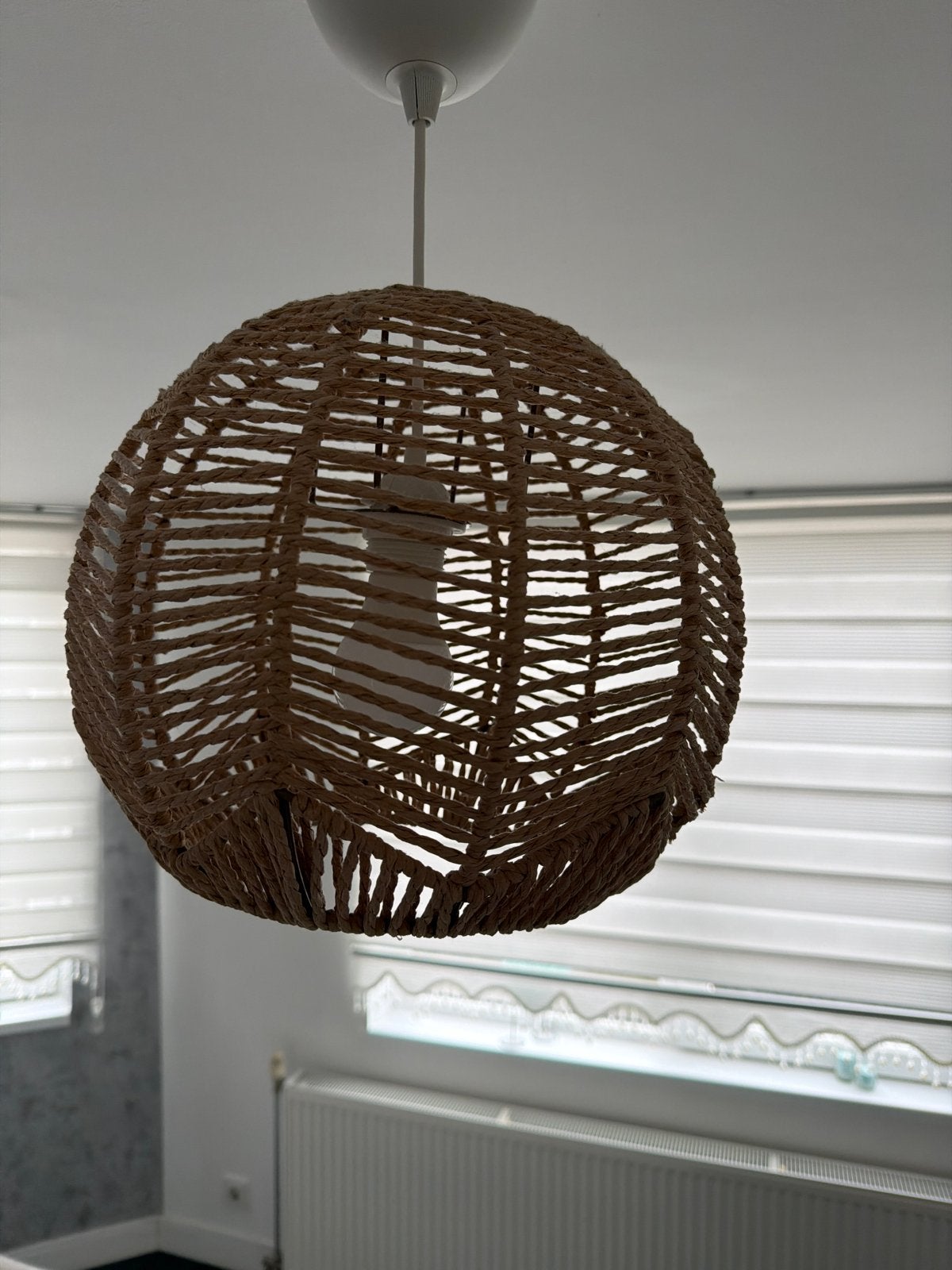 Rotan hanglamp - Boheemse stijl, Ophalen of Verzenden, Zo goed als nieuw, Natuurlijk materiaal, E27 (groot)