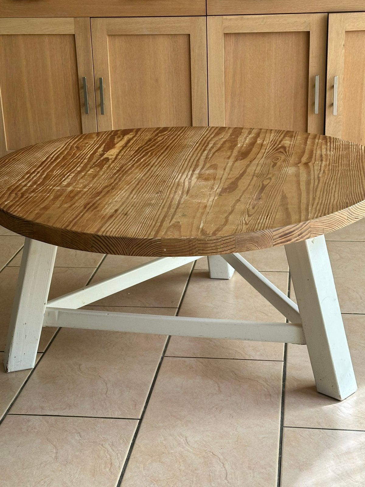 Grenen houten salontafel, Gebruikt, 50 tot 100 cm, Rond, Minder dan 50 cm