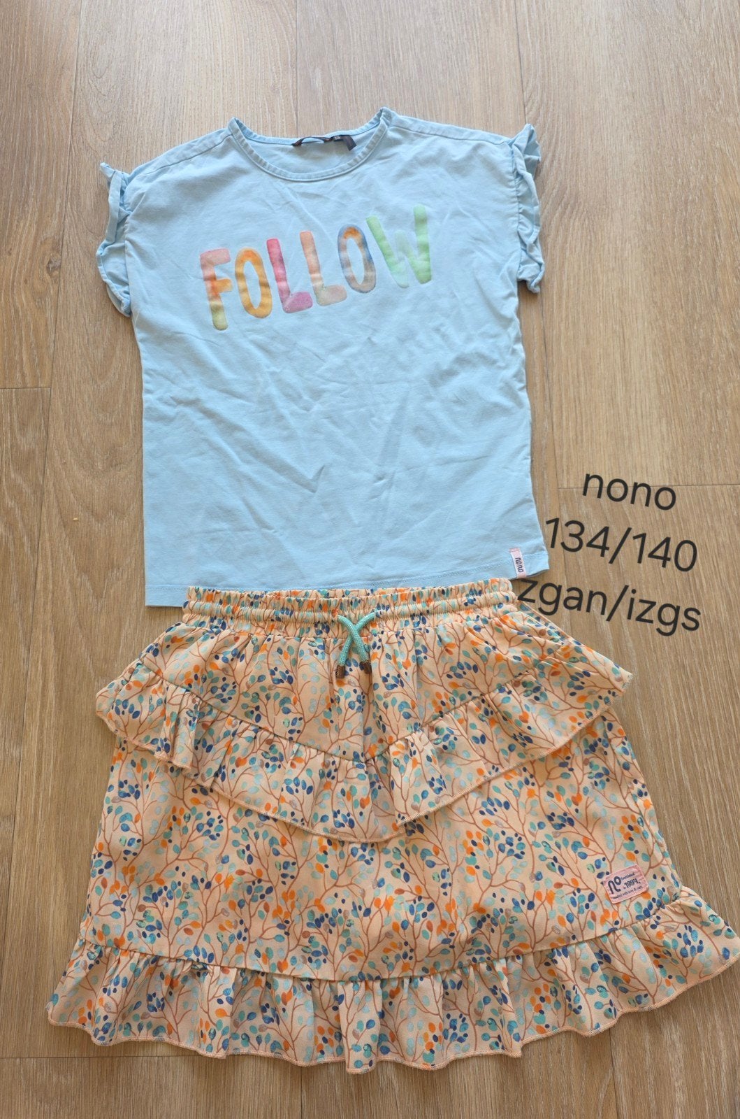 Nono setje: T-shirt 'FOLLOW' en rokje met bloemenprint, Meisje, Ophalen of Verzenden, Setje, Nono