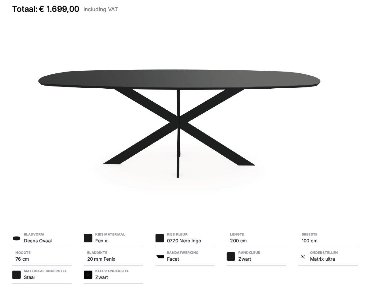 In prijs verlaagd naar €625 Deens ovale fenix eettafel, Huis en Inrichting, Ophalen, Overige materialen, Gebruikt, 50 tot 100 cm
