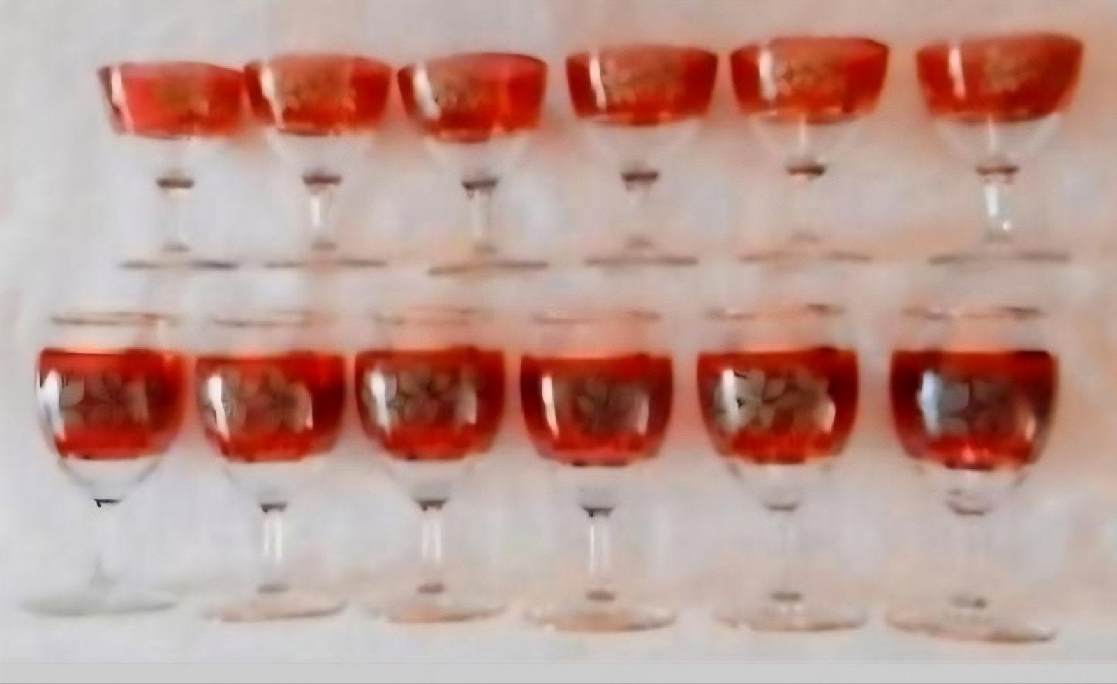 12 rode gekleurde wijnglazen drank glazen druiven blaadjes, Ophalen of Verzenden
