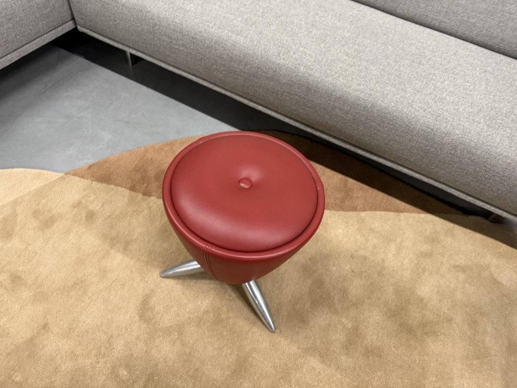 Leolux TamTam Kruk rood leer design poef, Minder dan 50 cm, Leolux, Info@leolux.nl, Rond