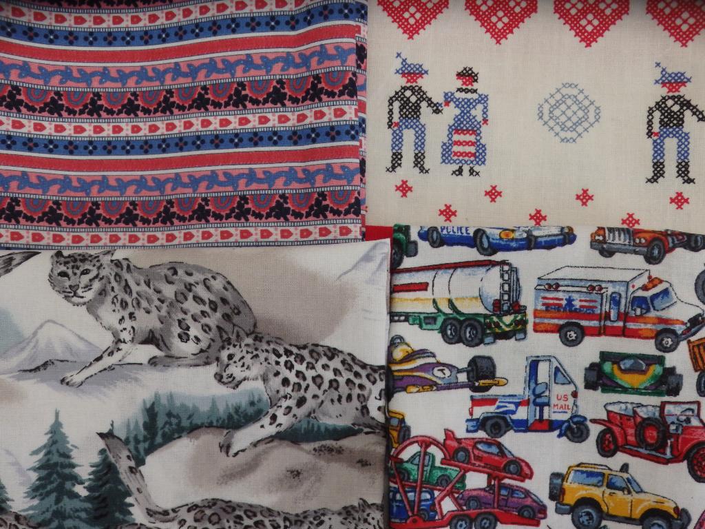 4 x stofje voor quilten of applicatie folklore auto panter, Overige kleuren, Nieuw, Ophalen of Verzenden, 30 tot 120 cm