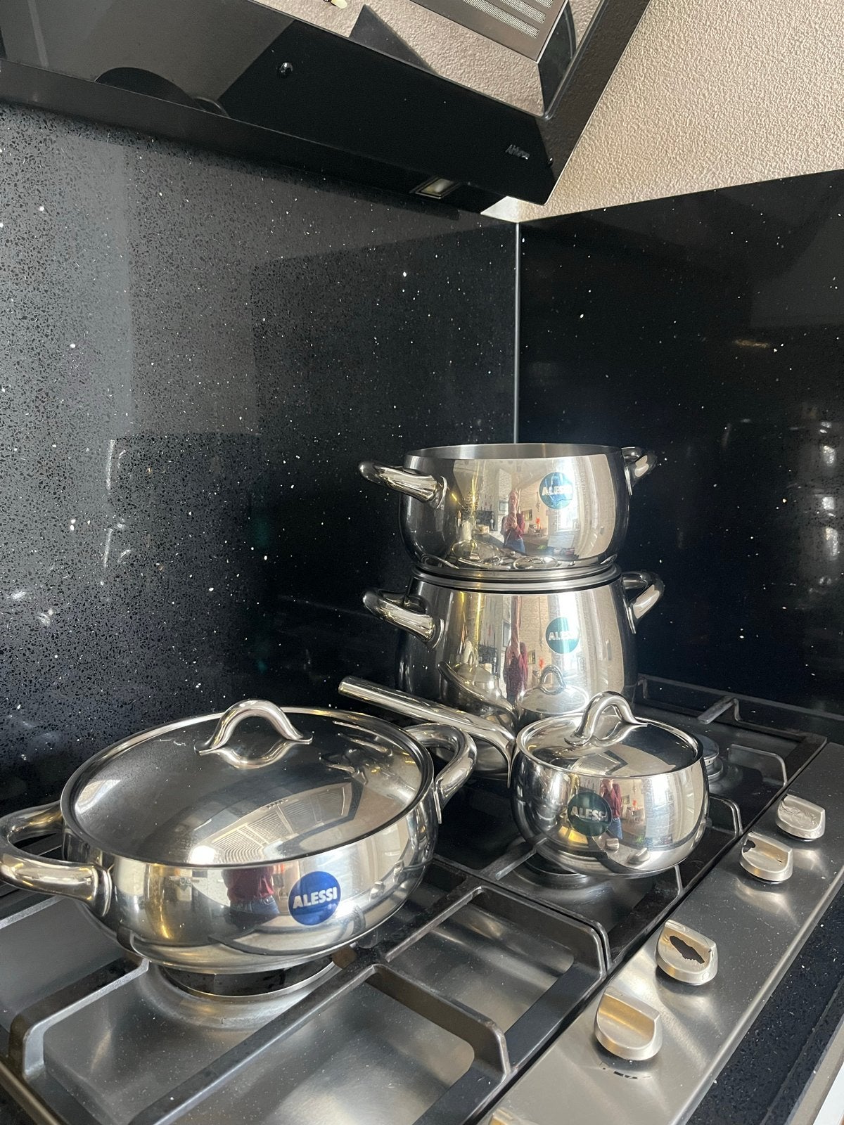 Alessi pannenset - 4-delig RVS, Met deksel, Pannenset, Ophalen of Verzenden, Zo goed als nieuw
