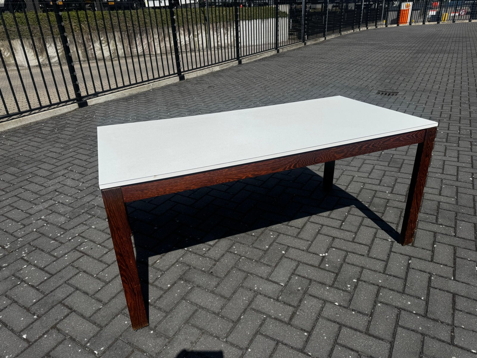 Vintage pastoe eettafelset met rieten stoelen (jaren '70), Gebruikt, 150 tot 200 cm, Vier personen, Rechthoekig