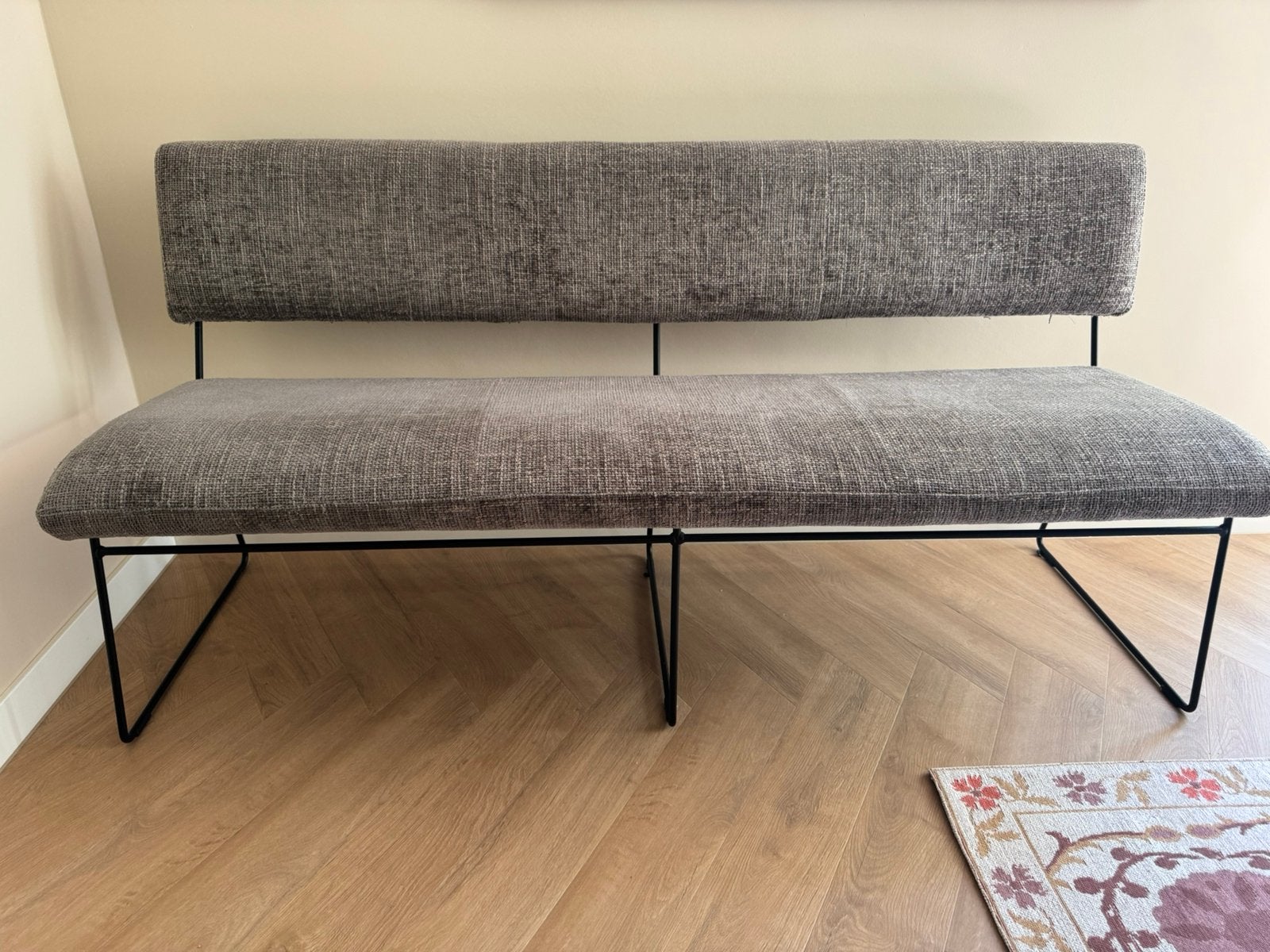 Eetbank licht grijs lengte 1.70, Huis en Inrichting, Ophalen, Gebruikt, Minder dan 75 cm, 150 tot 200 cm