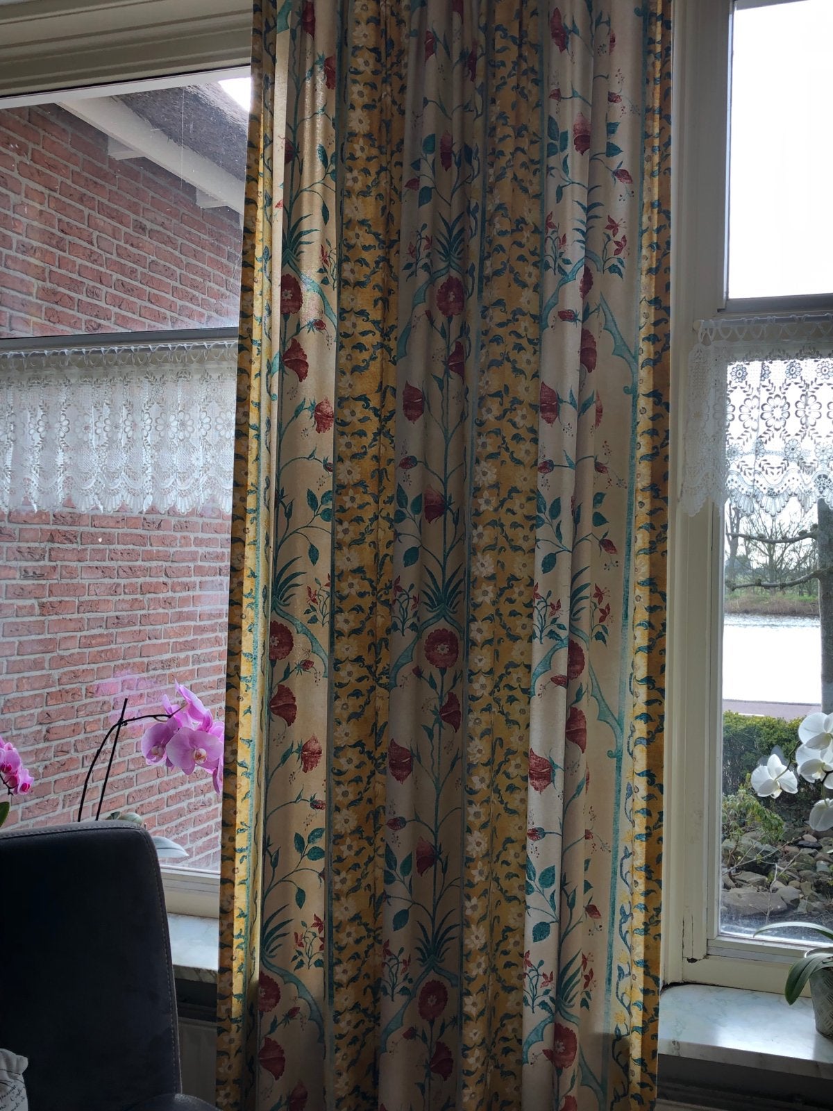 15x Gordijnen met Bloemmotief - Geel & Groen (100x250cm), Ophalen, Gebruikt, Overige merken, Geel