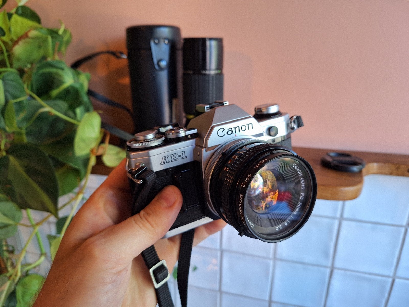 Canon AE-1 set, perfecte beginner camera kit., Ophalen of Verzenden, Gebruikt, Spiegelreflex, Canon