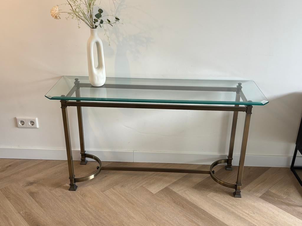 Prachtige Vintage Hollywood Recency sidetable, Huis en Inrichting, Tafels | Sidetables, Ophalen, 100 tot 150 cm, Glas, Zo goed als nieuw