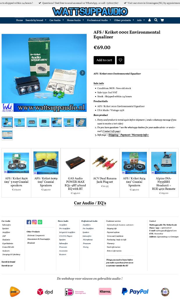AFS / Kriket 0001 Environmental Equalizer / Vintage, Auto diversen, ., Nieuw, Ophalen of Verzenden, .
