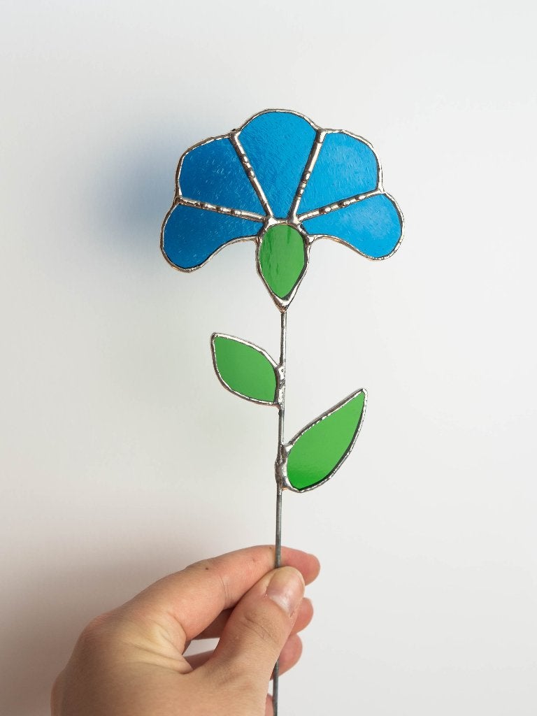 Blauwe bloem plantensteker - Glas in Lood - handgemaakt, Tuin en Terras, Ophalen of Verzenden, Zo goed als nieuw
