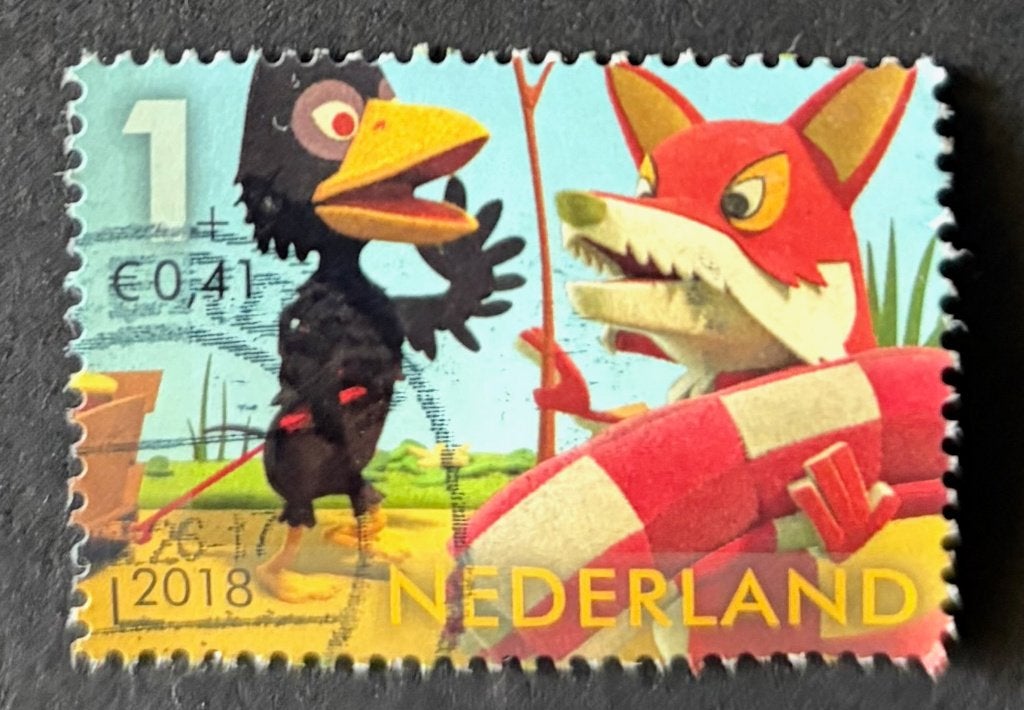 Postzegel Nederland meneer Raaf en Lowieke de vos, Ophalen of Verzenden, Na 1940, Gestempeld