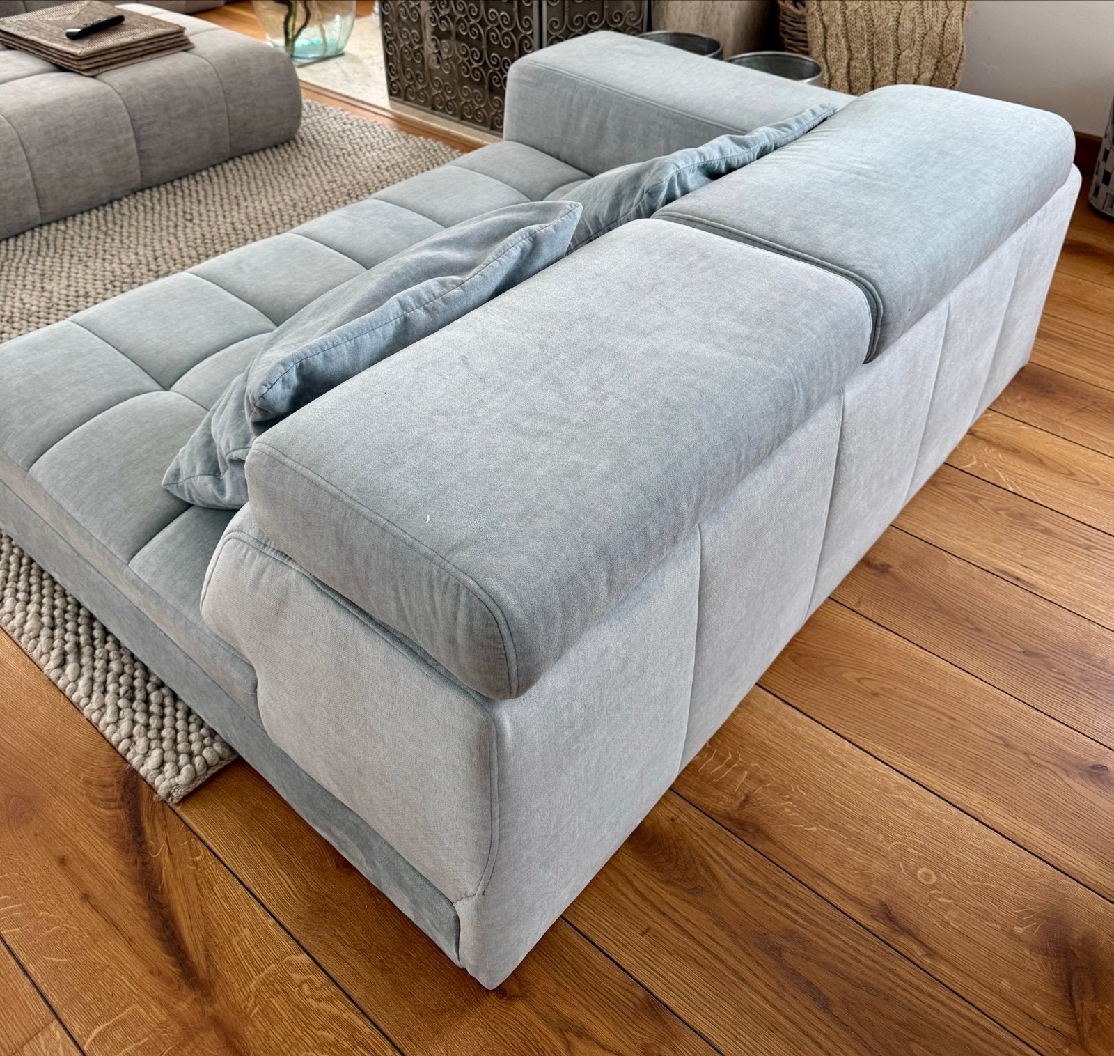 Grijze/groene Sofabank met verstelbare hoofdkussens, Ophalen, 100 tot 125 cm, 150 tot 200 cm, Tweepersoons