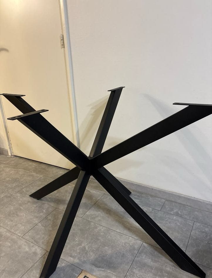 Zwarte metalen tafelpoot, stervormig onderstel, Ophalen, Tafelpoot, 100 tot 150 cm, 50 tot 100 cm