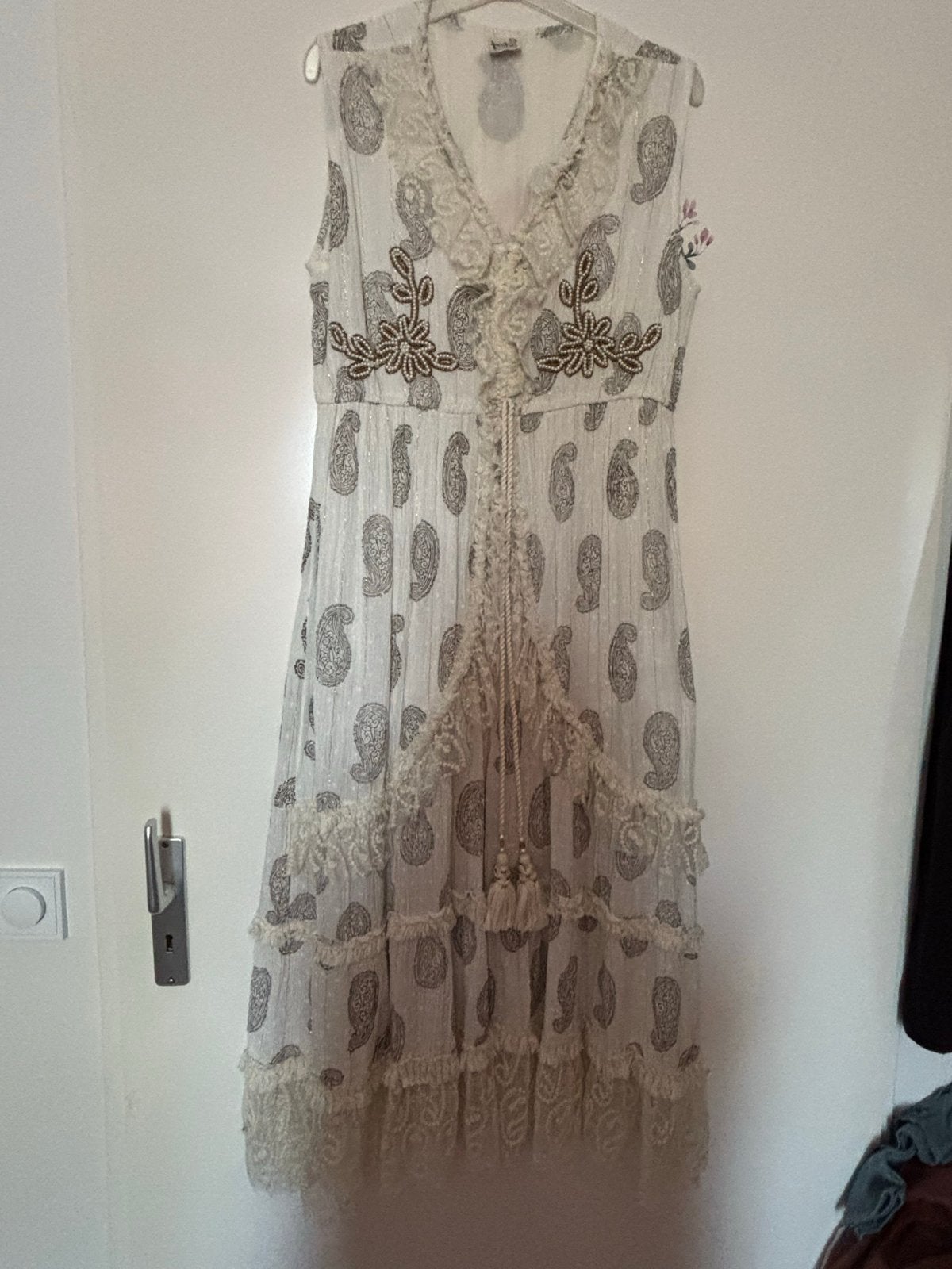 Boho Ibiza Jurk Beige met Kraaltjes - one size, Beige, Ophalen of Verzenden, Zo goed als nieuw, Maat 36 (S)
