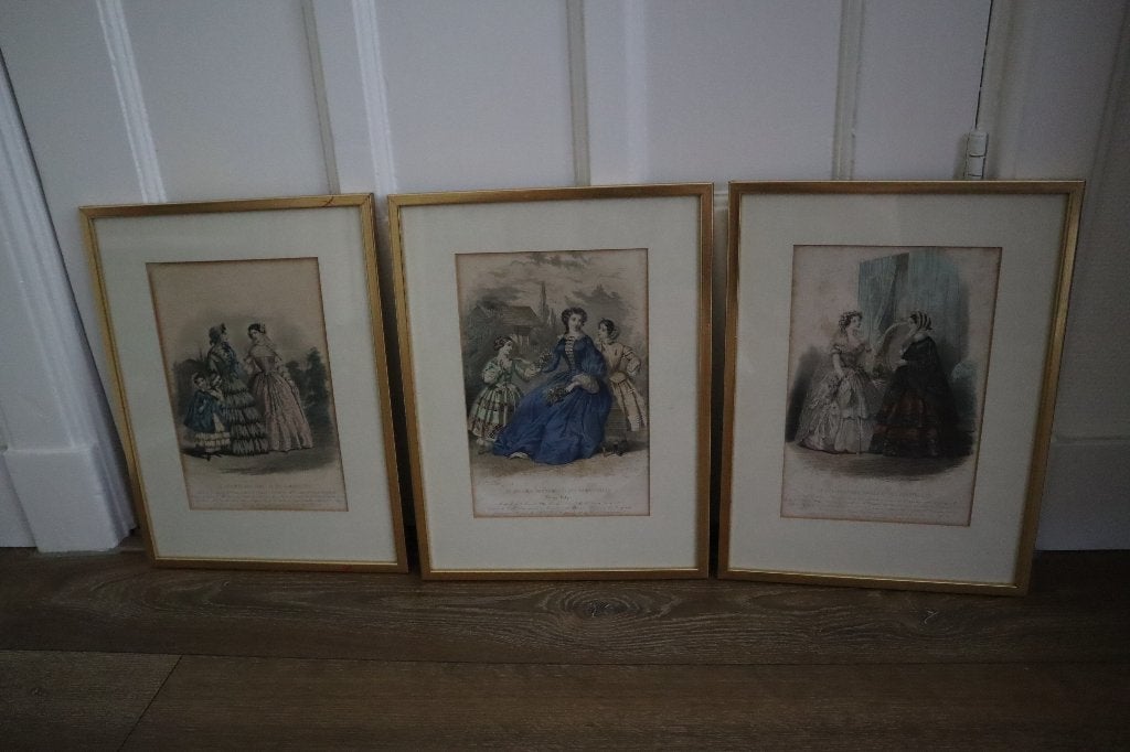 Drie modeprenten - Le Journal des Dames et des Demoiselles, 1800 - 1899, Mode, Met tekst, Ophalen of Verzenden