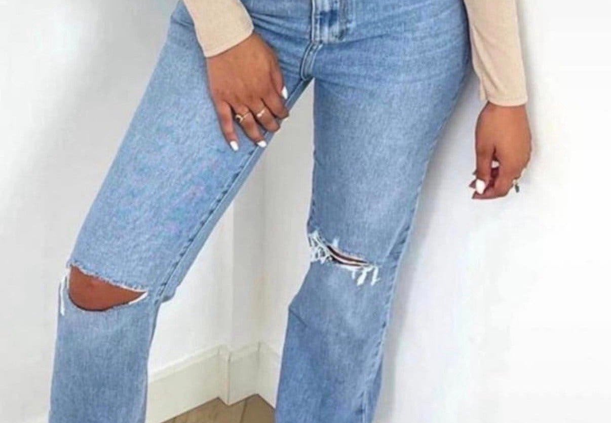 Redial straight jeans met scheuren RD1886, Kleding | Dames, Ophalen of Verzenden, Zo goed als nieuw, Blauw, W30 - W32 (confectie 38/40)