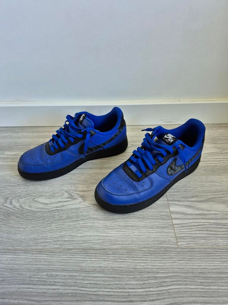 Nike Air Force maat 45.5 Blauw custom Leer Stof mt09, Blauw, Nike, Ophalen of Verzenden, Sneakers of Gympen
