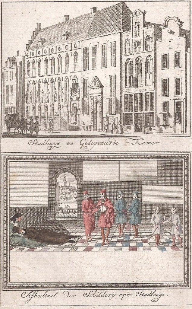 Nijmegen Stadhuijs en Gedeputeerde Kamer / Afbeeltzel der Sc, 10 cm, Origineel, Stadsgezicht, Ophalen of Verzenden