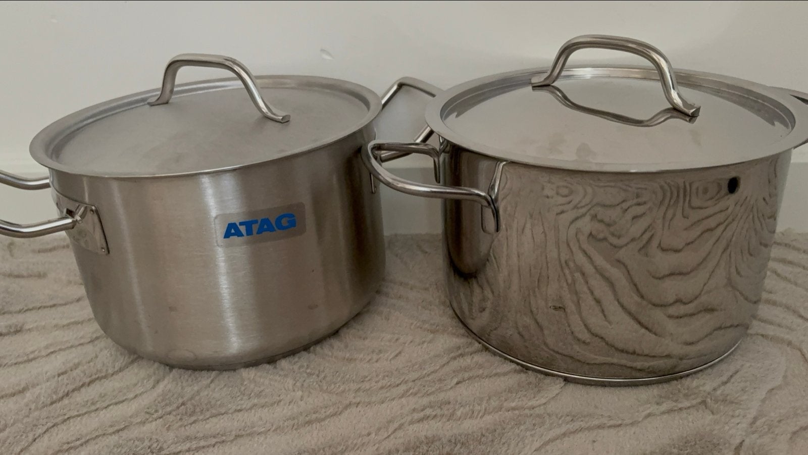 ATAG RVS Kookpannen - 20cm (4L) en 24cm (6L) - Inductie, Gebruikt, Ophalen of Verzenden, Rvs, Kookpan