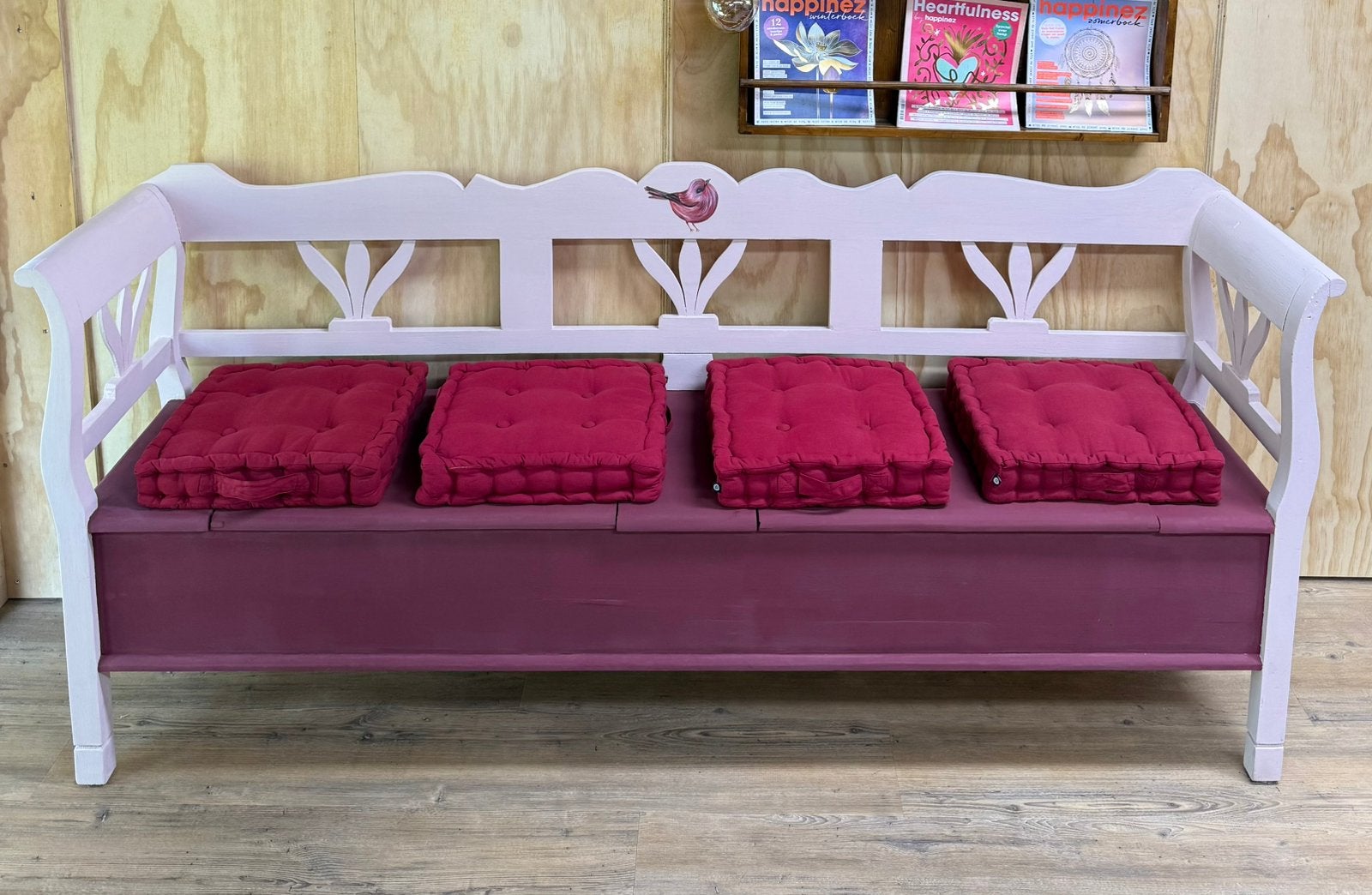 Unieke brocante klepbank 200 cm Handgeschilderd Annie Sloan, Huis en Inrichting, Ophalen, Gebruikt, Minder dan 75 cm, 150 tot 200 cm