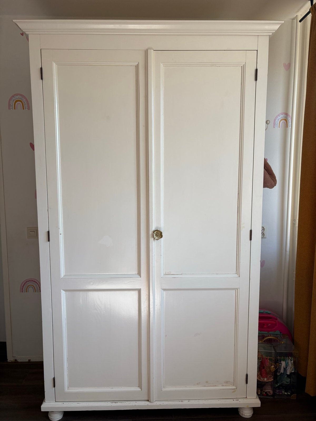 Witte kledingkast met hangruimte en planken, Ophalen, Gebruikt, 100 tot 150 cm, 150 tot 200 cm