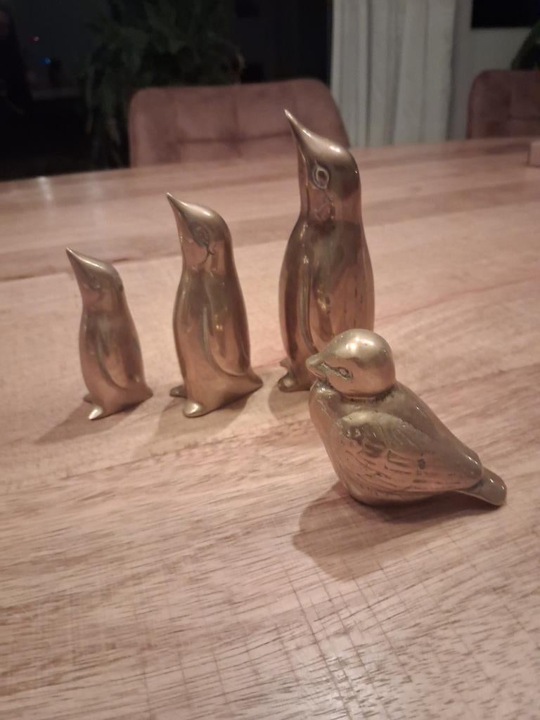 Bronzen pinguïns en vogel beeldjes, Ophalen of Verzenden, Gebruikt
