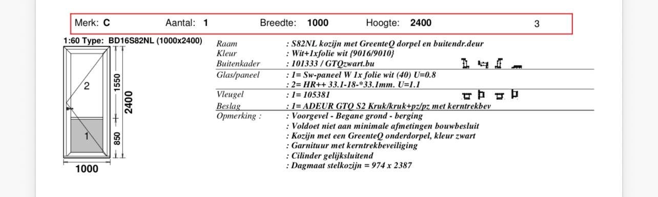 Gebruikte buitendeur met kozijn en glas (100x240 cm), Doe-het-zelf en Verbouw, Kozijnen en Schuifpuien, 75 tot 150 cm, Kunststof