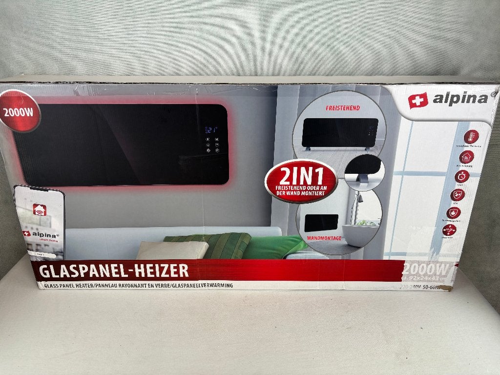 Alpina Glaspaneelverwarming 2000W WiFi, 30 tot 80 cm, Info@edco.nl, Overige typen, Ophalen of Verzenden