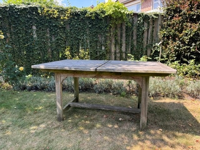 Tuintafel gebruikt 200x90x75 inklapbaar tot 150x90x75, Ophalen, Gebruikt, Rechthoekig, Teakhout