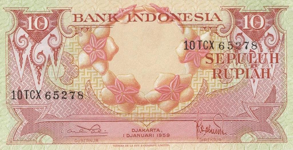 10 roepia van de Bank Indonesia uit 1959 ., Ophalen of Verzenden, Zuidoost-Azië