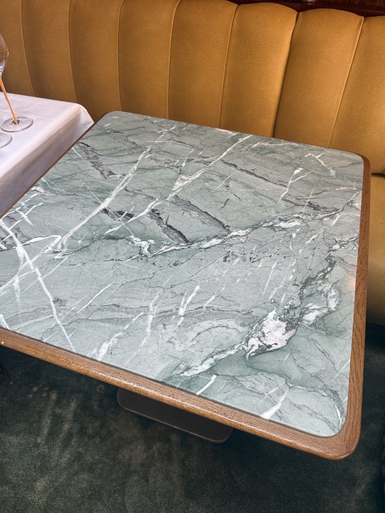 Luxe vierkante tafels met groen marmeren blad, Ophalen, 50 tot 100 cm, Vierkant, Tot twee personen